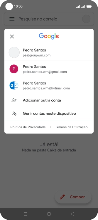 Prima a conta de e-mail pretendida.