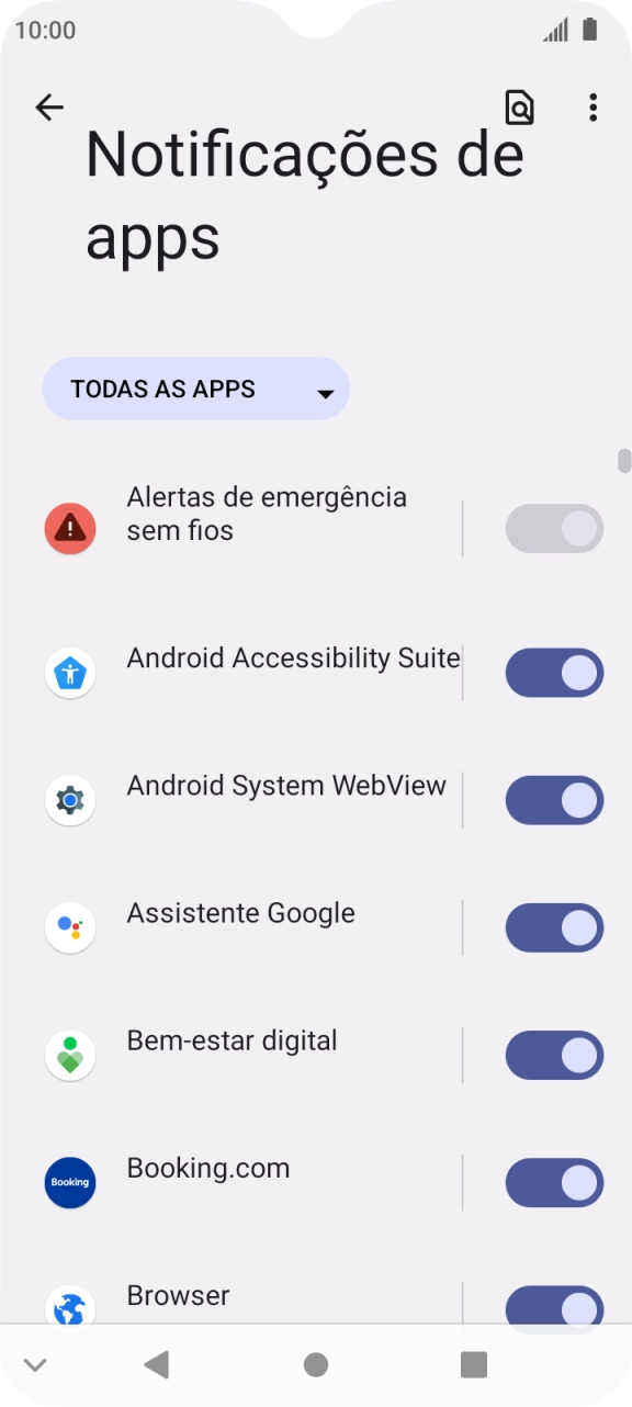 Prima o indicador junto às apps pretendidas para ativar ou desativar a função.