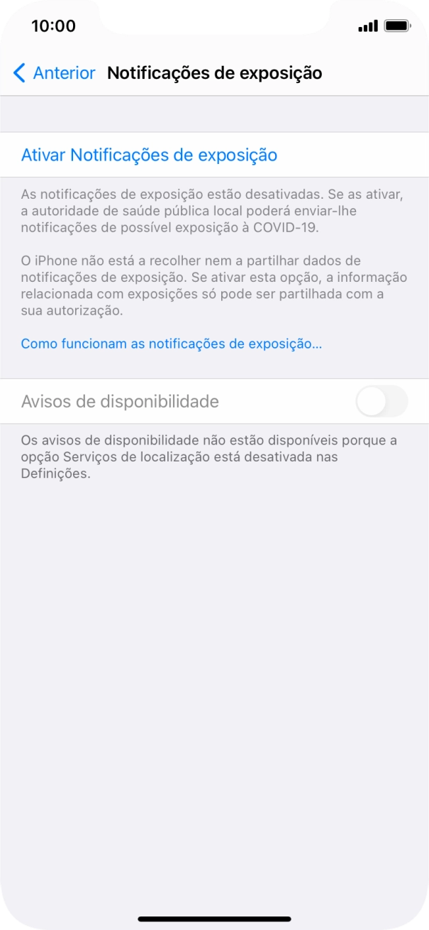 Prima Ativar Notificações de exposição.