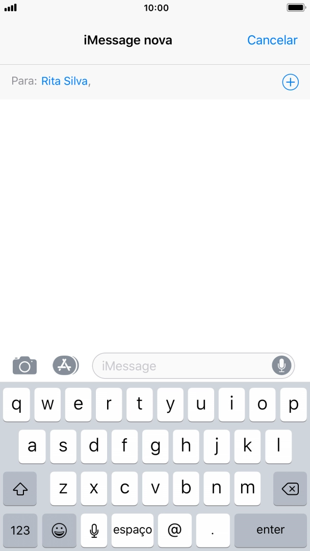 Se for possível o destinatário receber iMessages, aparecerá o texto iMessage no campo de escrita.