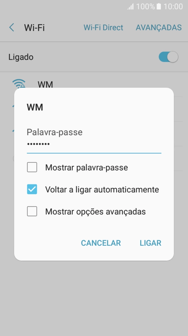 Introduza a password da rede Wi-Fi e prima LIGAR.