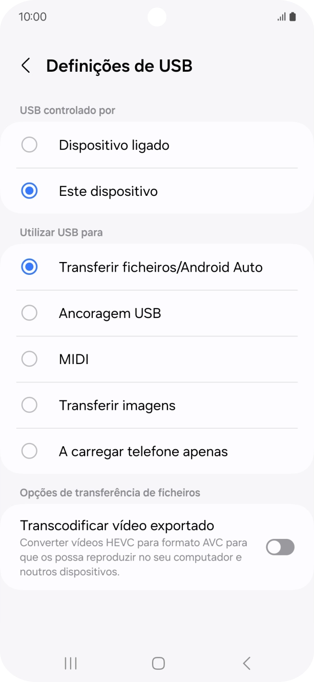Prima Transferir ficheiros/Android Auto.