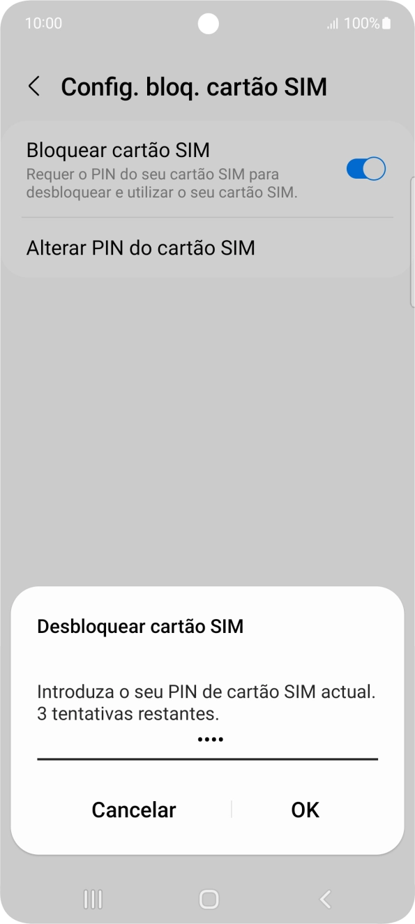 Introduza o seu código PIN e prima OK.