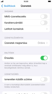 Kattints az „MMS-üzenetkezelés” melletti csúszkára a funkció bekapcsolásához.