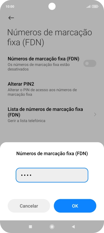 Introduza o código PIN2 e prima OK.
