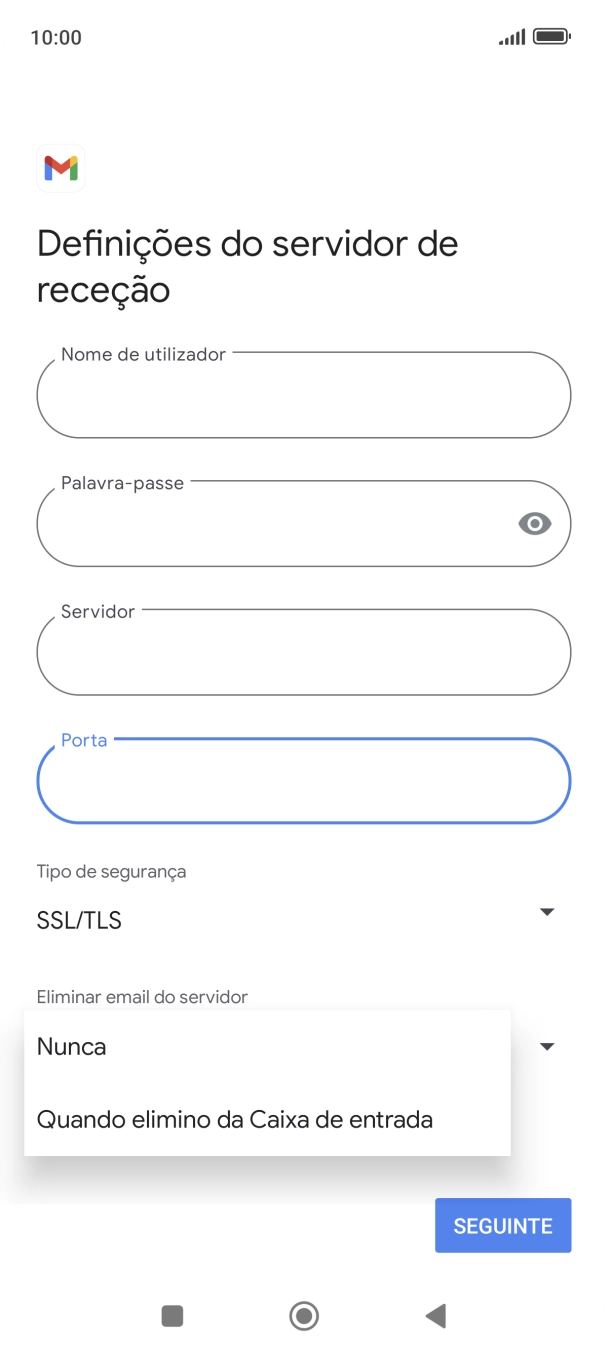 Prima Nunca para manter os e-mails no servidor quando estes são apagados no telefone.