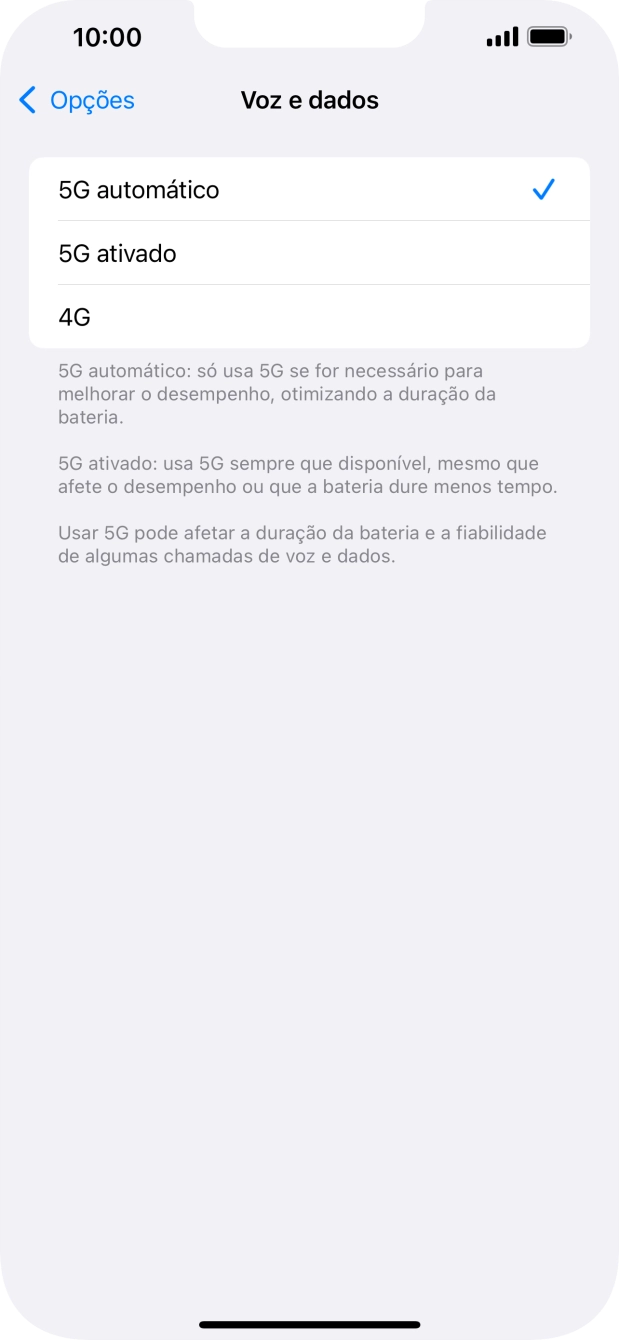 Para ativar a alternância automática entre 5G e 4G prima 5G automático.