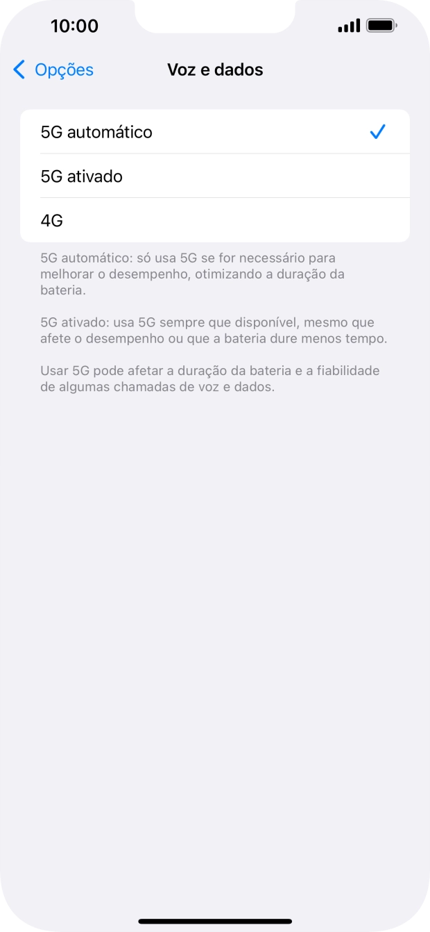 Para ativar a alternância automática entre 5G e 4G prima 5G automático.
