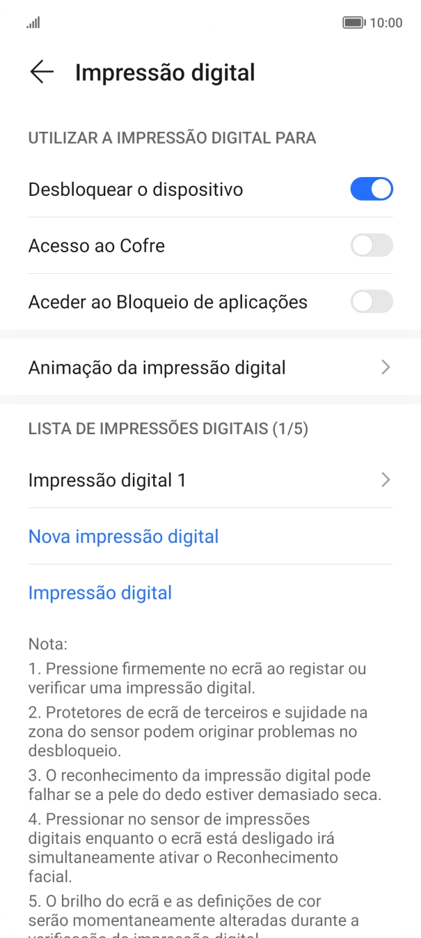 Prima os indicadores junto às definições pretendidas para as ativar ou desativar.