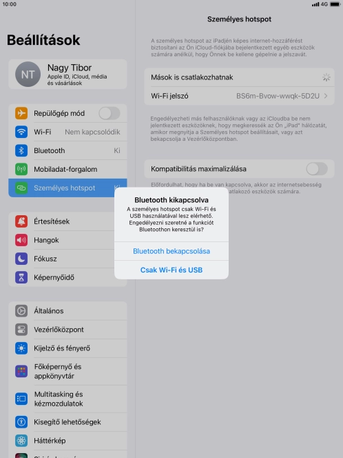 Amennyiben be van kapcsolva a Wi-Fi, válaszd a Csak Wi-Fi és USB lehetőséget.