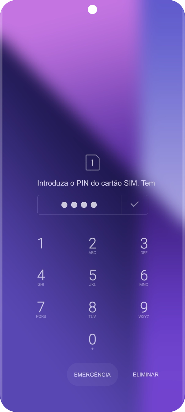 Se o cartão SIM estiver bloqueado, deve introduzir o seu código PIN e premir o ícone para aceitar.