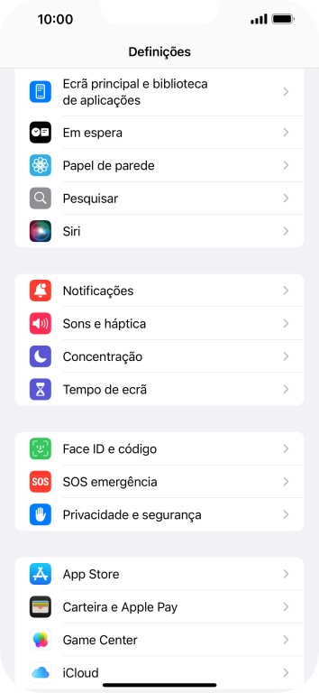 Prima Face ID e código.