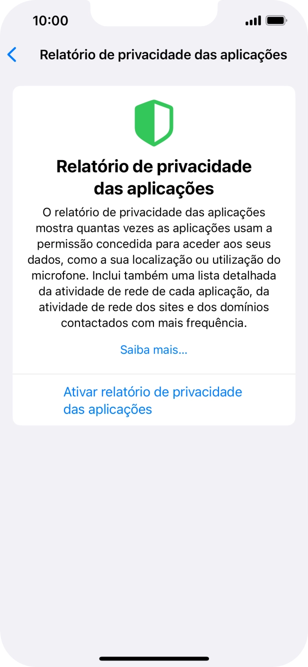 Prima Ativar relatório de privacidade das aplicações para ativar a função.