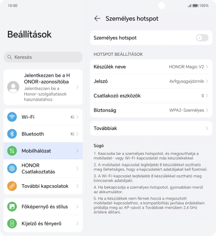 Válaszd a Készülék neve lehetőséget, és írd be a Wi-Fi-hotspot kívánt nevét.