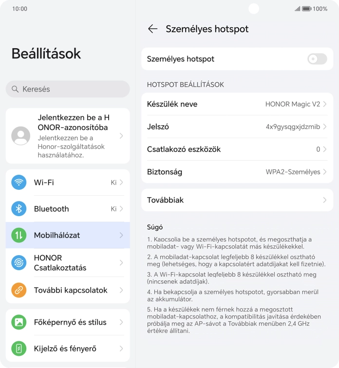Válaszd a Készülék neve lehetőséget, és írd be a Wi-Fi-hotspot kívánt nevét.