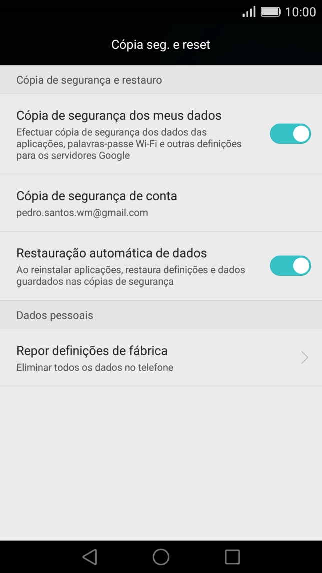 Prima Repor definições de fábrica.