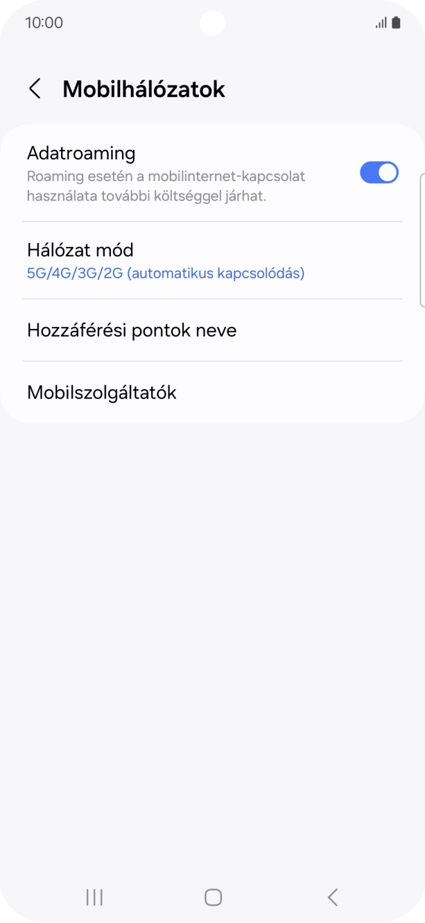 Válaszd a Mobilszolgáltatók lehetőséget.