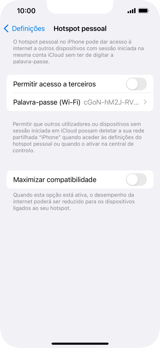 Prima Palavra-passe (Wi-Fi) e introduza a password pretendida.
