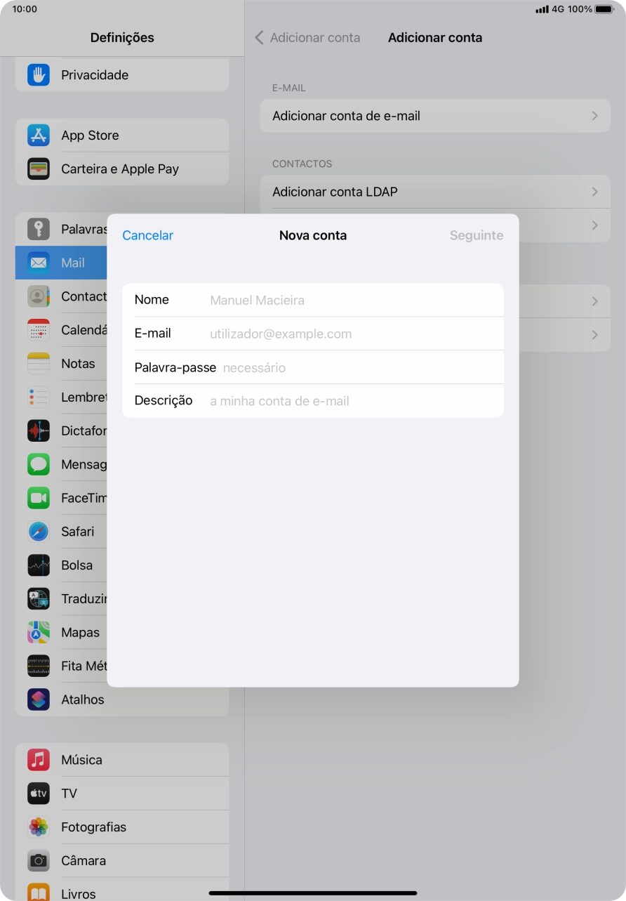Prima Nome e introduza o nome do remetente pretendido.