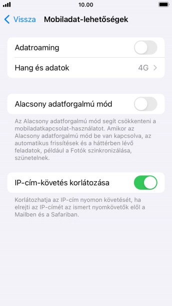Kattints az „Adatroaming” melletti csúszkára a funkció be- vagy kikapcsolásához.