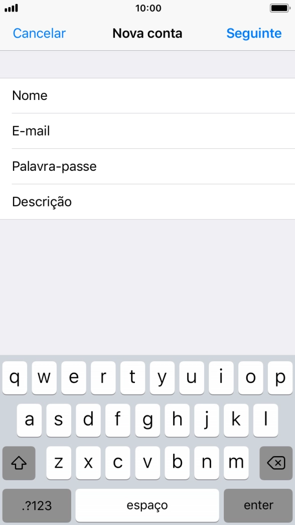 Prima Descrição e introduza o nome pretendido da conta de e-mail.