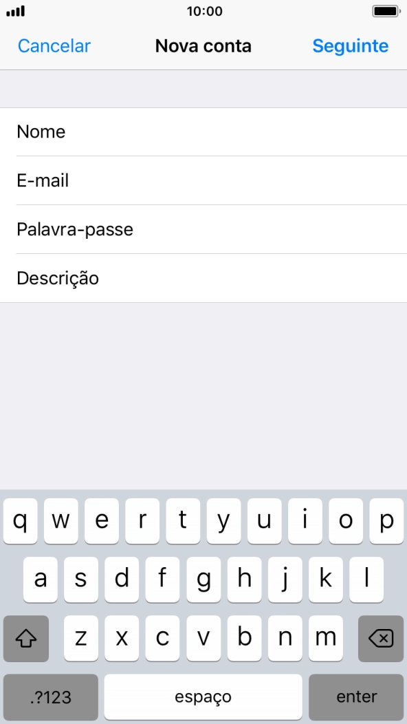 Prima Descrição e introduza o nome pretendido da conta de e-mail.