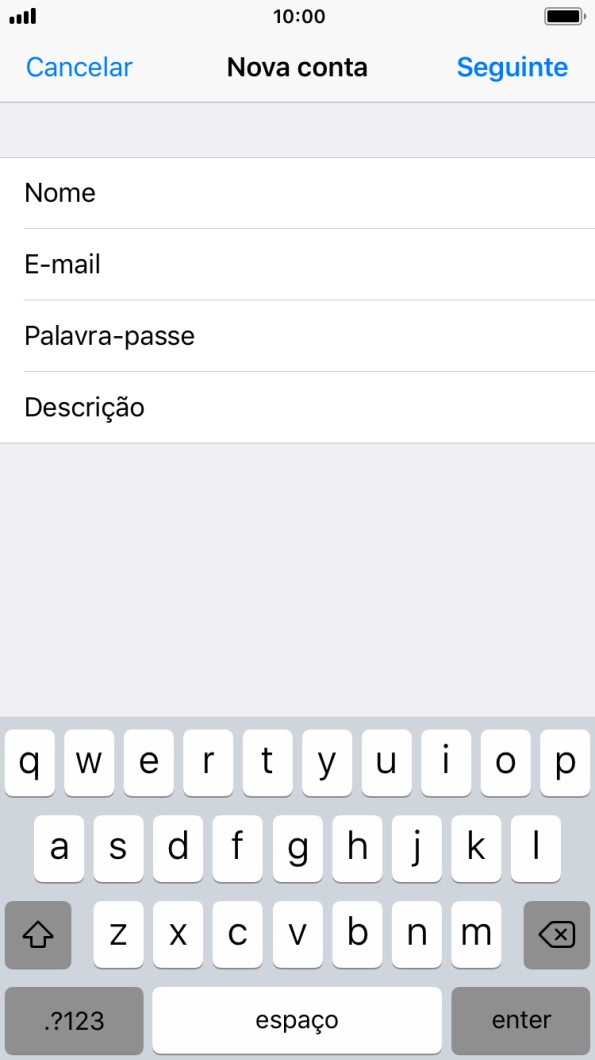 Prima Descrição e introduza o nome pretendido da conta de e-mail.
