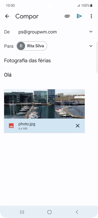 Prima o ícone para enviar quando terminar de escrever o seu e-mail.