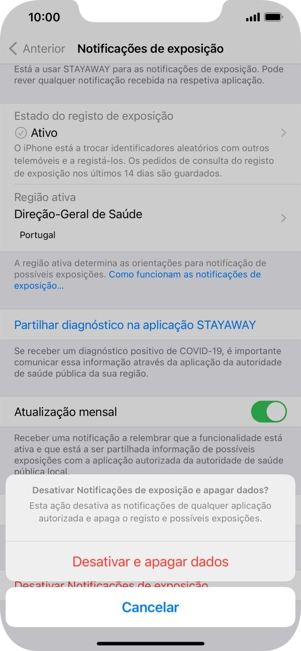 Prima Desativar e apagar dados.
