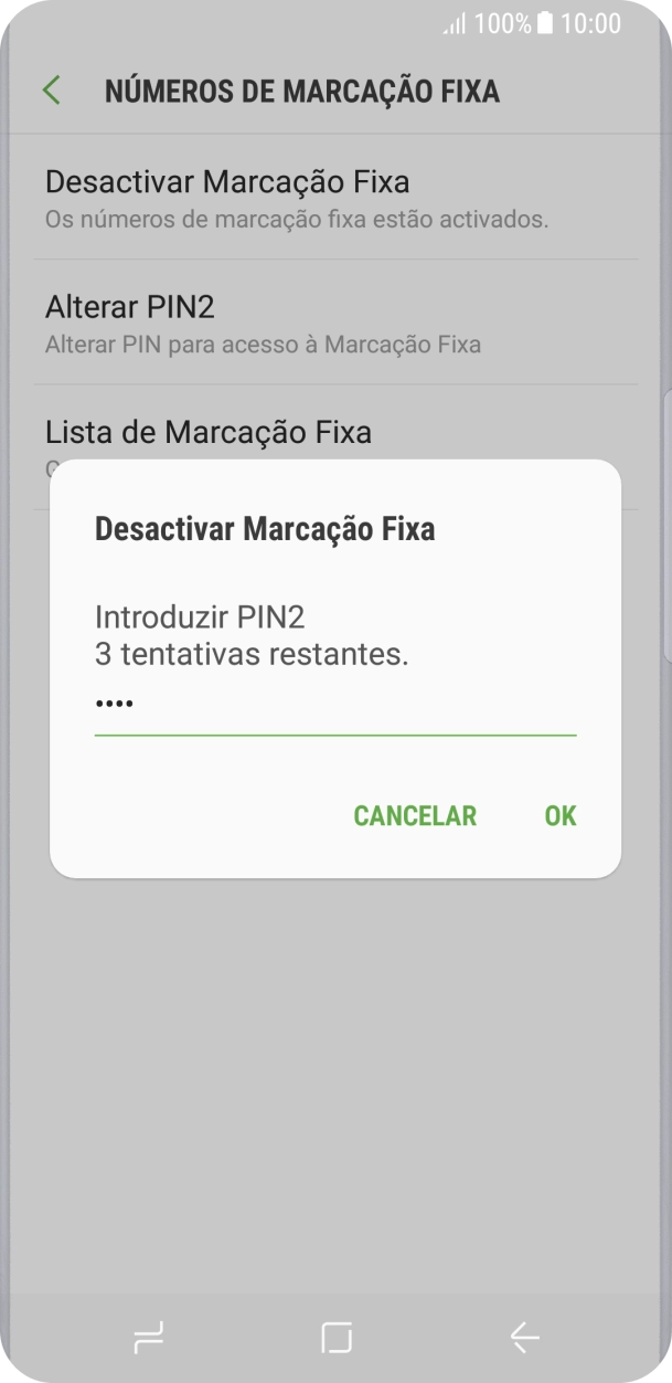Introduza o código PIN2 e prima OK.