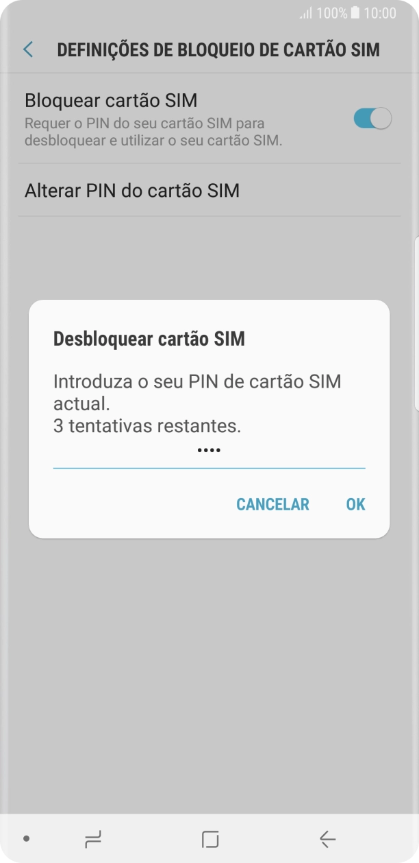 Introduza o seu código PIN e prima OK.