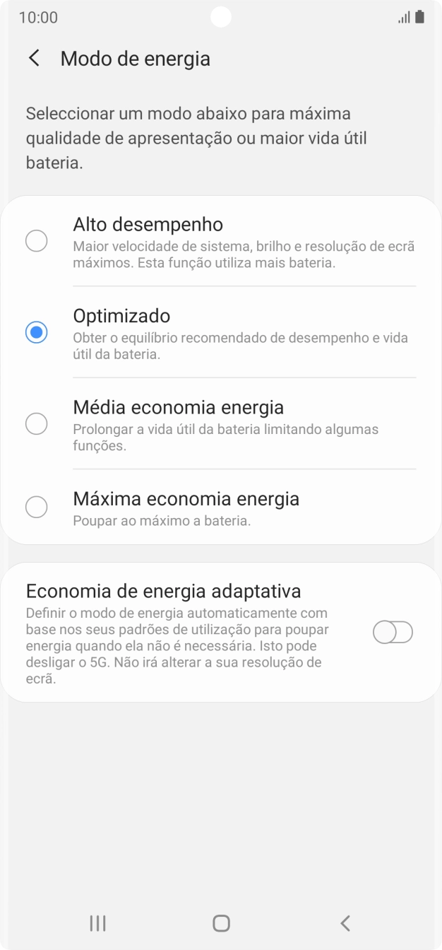 Prima o modo de poupança de energia pretendido.