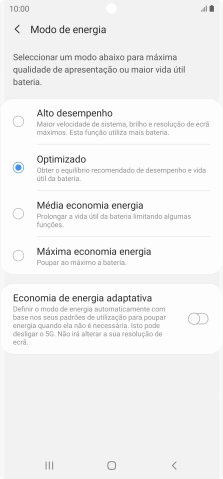 Prima o modo de poupança de energia pretendido.