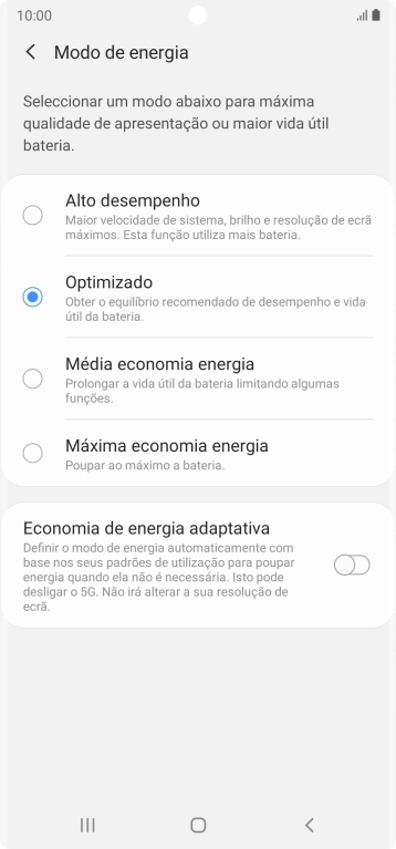 Prima o modo de poupança de energia pretendido.