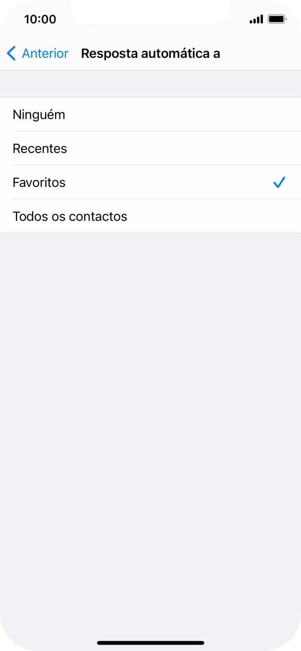 Prima a definição pretendida para escolher quais os contactos que serão automaticamente informados que a função 