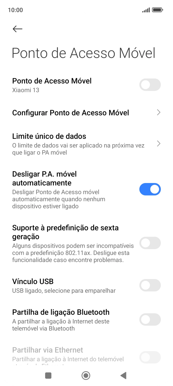 Prima Configurar Ponto de Acesso Móvel.