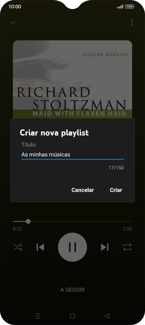 Introduza o nome pretendido para a lista de reprodução e prima Criar.