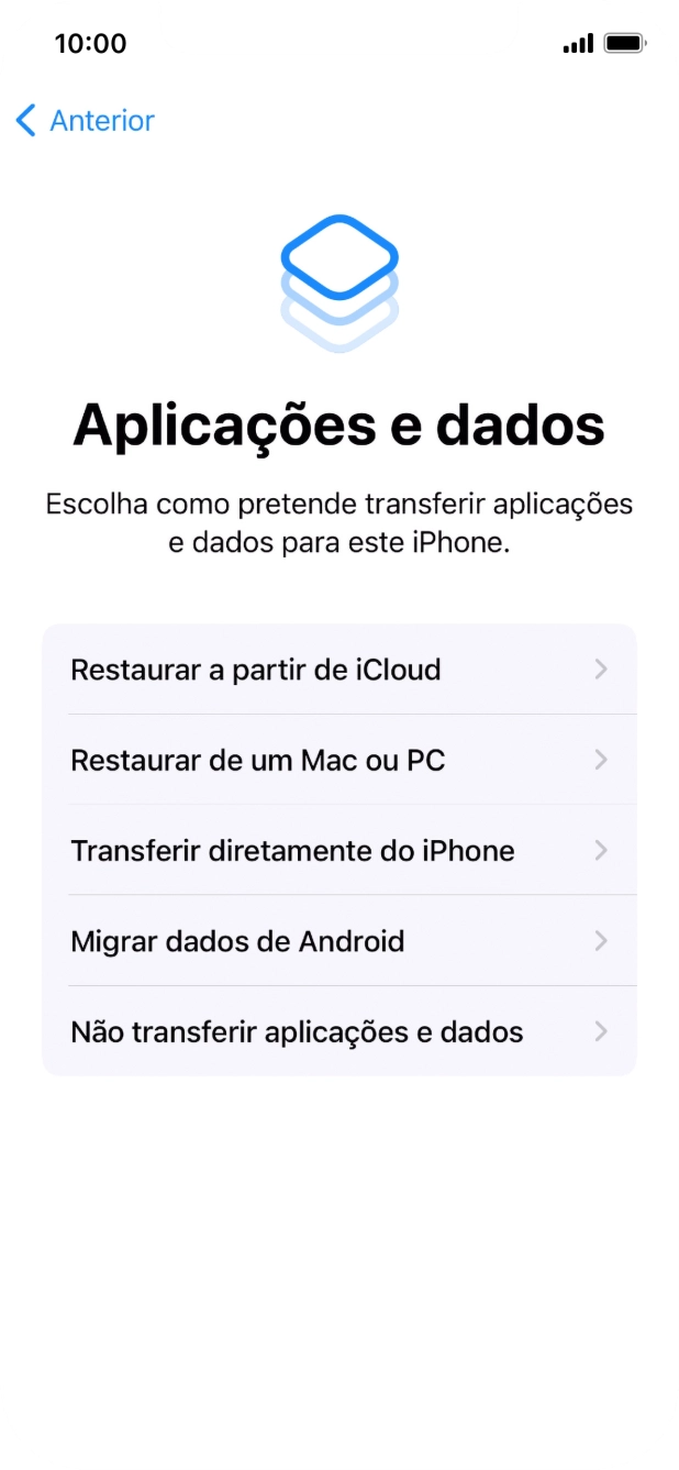 Prima Não transferir aplicações e dados e siga as indicações no ecrã para terminar a ativação.