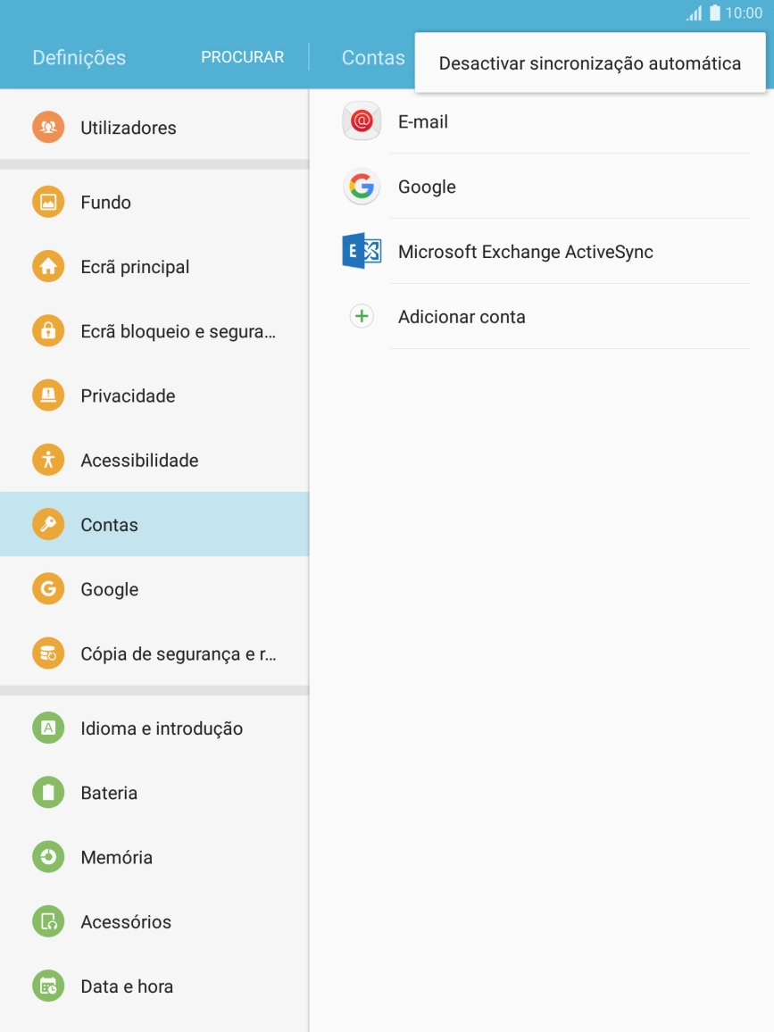 Prima Desactivar sincronização automática para desativar a função.