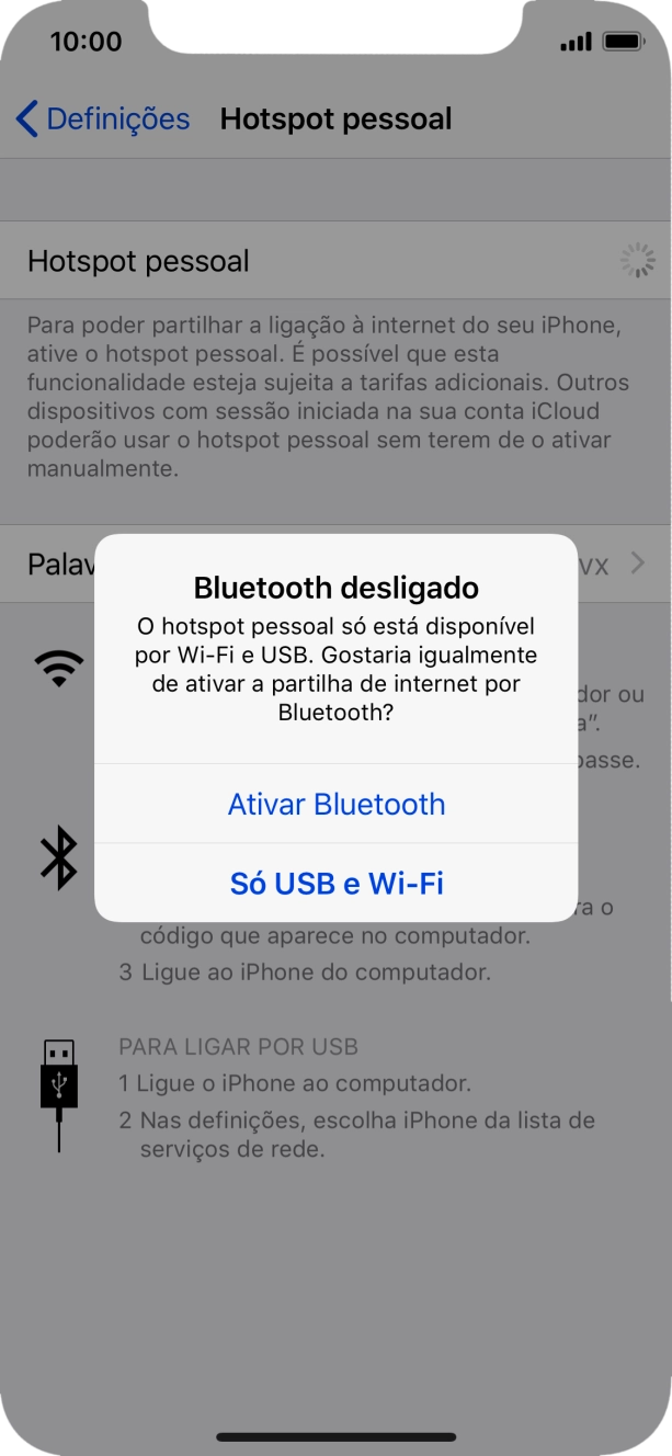 Se o Wi-Fi estiver ativado, prima Só USB e Wi-Fi .