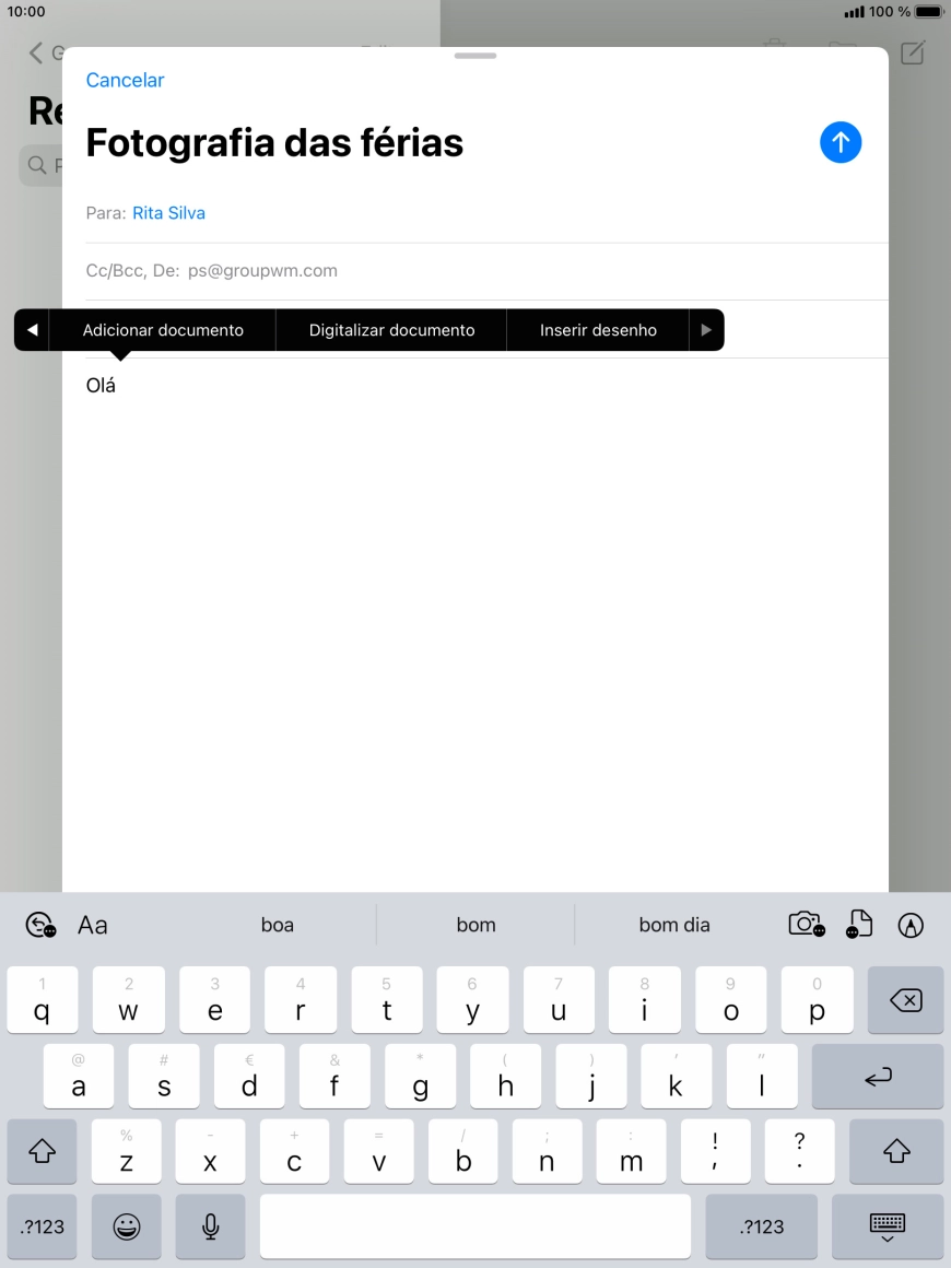 Prima Adicionar documento e siga as indicações no ecrã para anexar um documento.