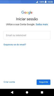 Se não tiver uma conta Google, prima Criar conta e siga as indicações no ecrã para criar uma conta.