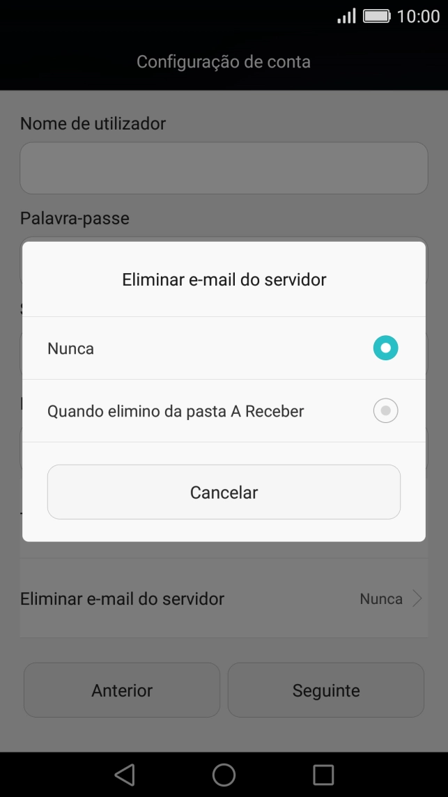 Prima Nunca para manter os e-mails no servidor quando estes são apagados no telefone.