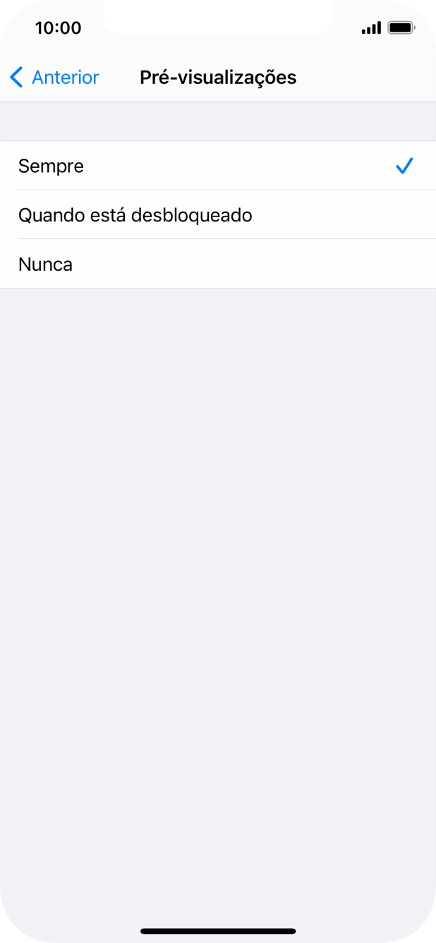 Para escolher a pré-visualização de notificações no ecrã bloqueado, prima Sempre.