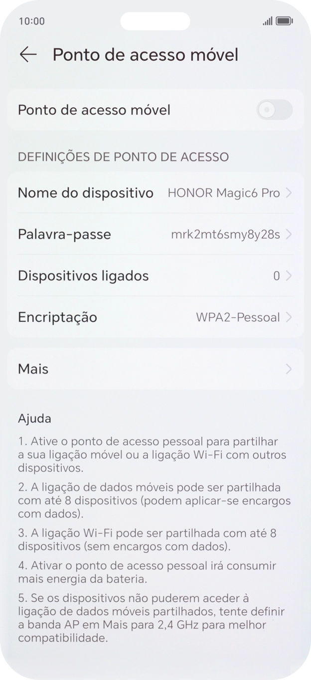 Prima Nome do dispositivo, e introduza o nome pretendido do hotspot Wi-Fi.