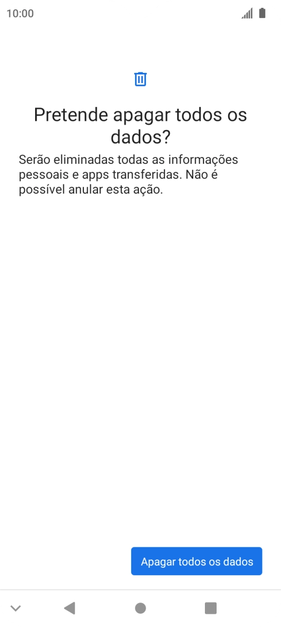 Prima Apagar todos os dados. Aguarde um momento enquanto o telefone restabelece as definições originais. Siga as indicações no ecrã para configurar o telefone de modo que este fique pronto a ser utilizado.