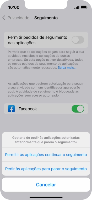 Se desativar a função, prima a definição pretendida.
