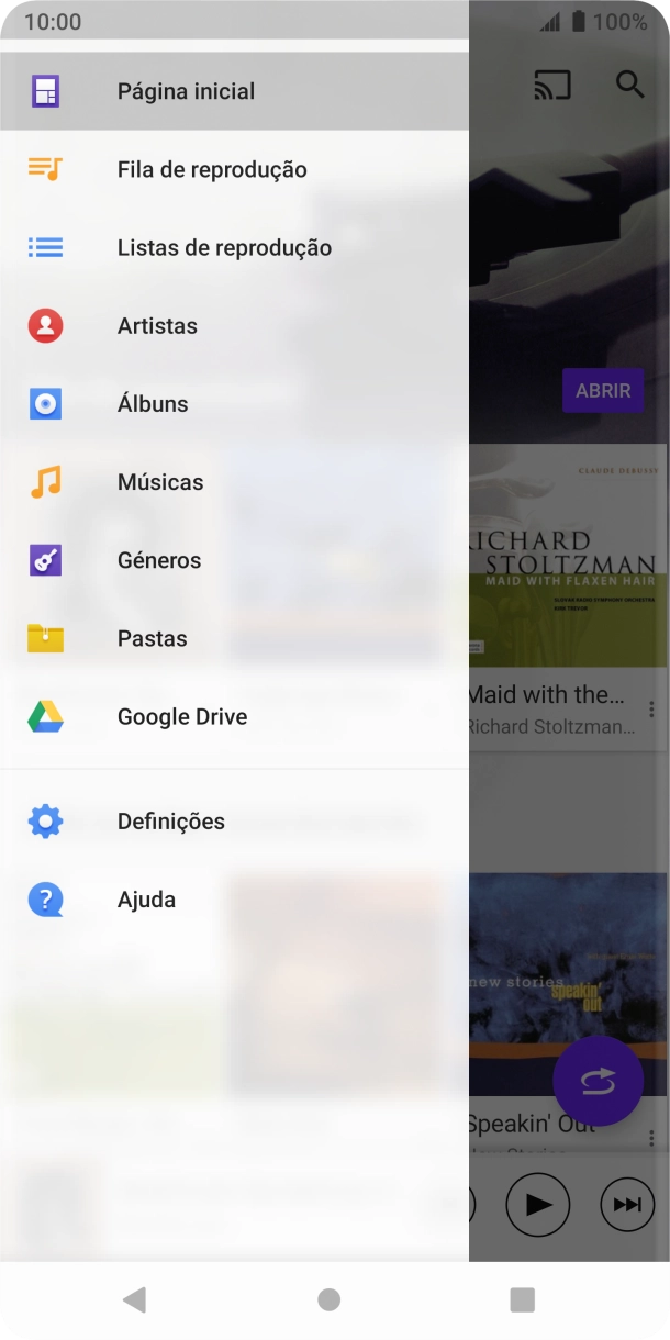 Prima a categoria pretendida e dirija-se ao ficheiro de música pretendido.