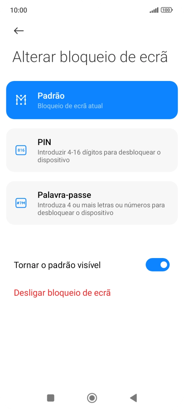 Prima Desligar bloqueio de ecrã e introduza o código adicional de bloqueio do telefone que criou anteriormente.