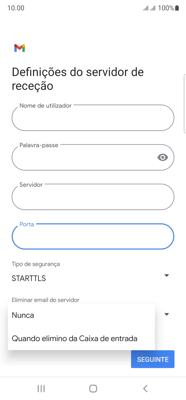 Prima Nunca para manter os e-mails no servidor quando estes são apagados no telefone.